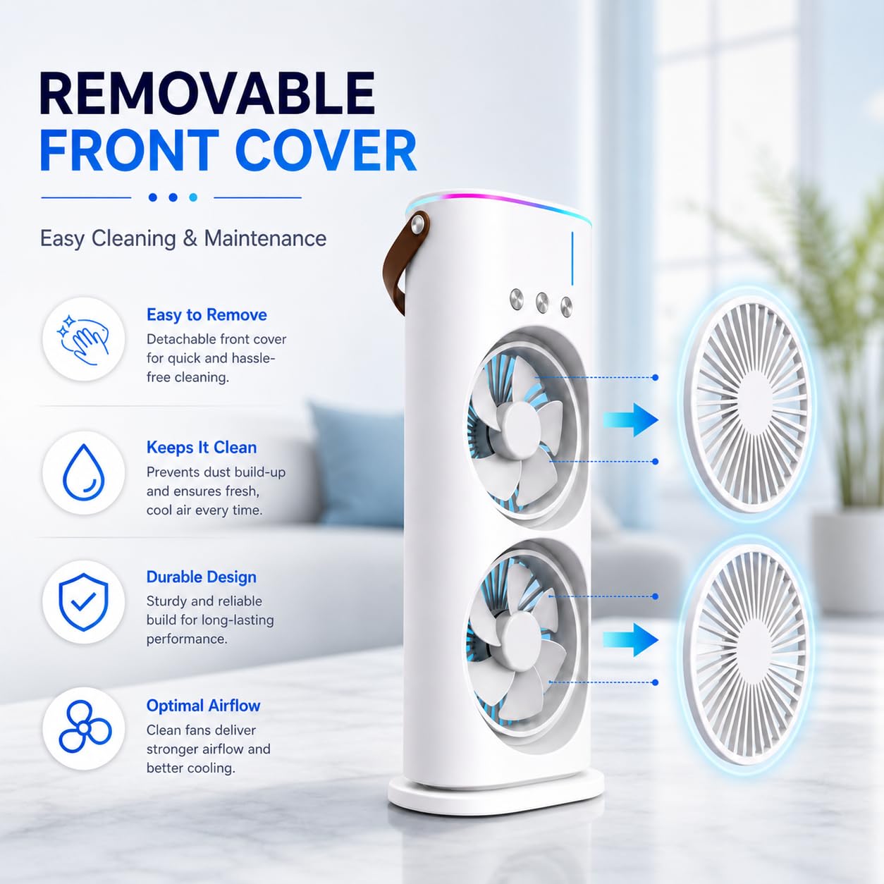 MIKANIX Mini Dual Air Fan Cooler | Mist Spray with 3 Wind Speed Mode | 90° Adjustable Rotation for Room, Kitchen, Home & Office Desk with USB Cable