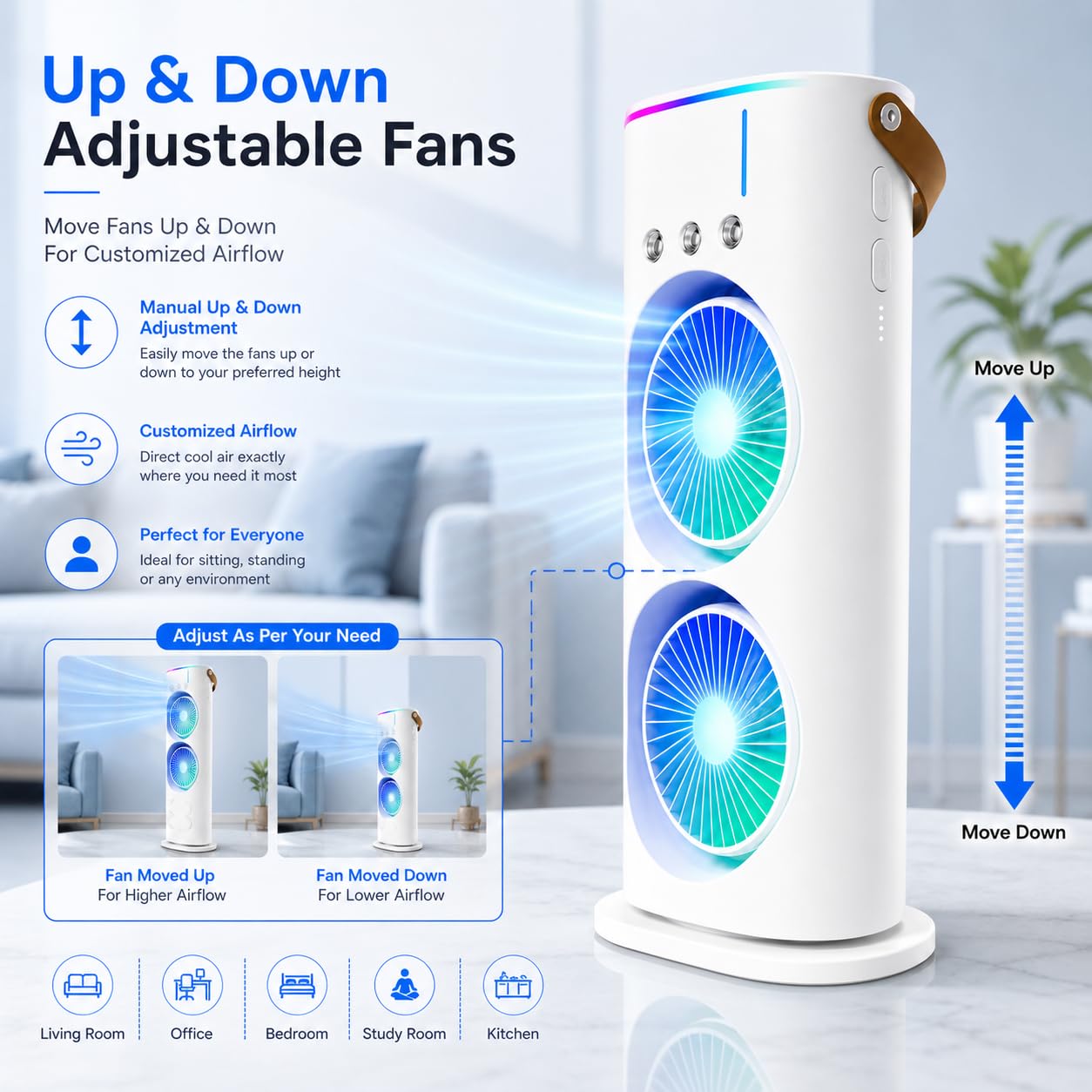 MIKANIX Mini Dual Air Fan Cooler | Mist Spray with 3 Wind Speed Mode | 90° Adjustable Rotation for Room, Kitchen, Home & Office Desk with USB Cable